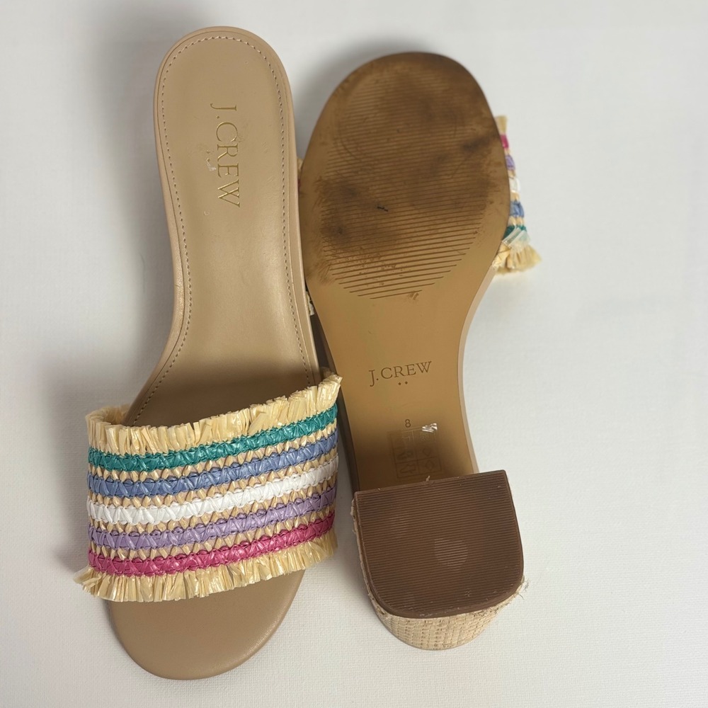 J. Crew Striped Raffia Block Heel Slide Sandals Women's‎ Size 8 Rainbow Festive - Picture 7 of 7